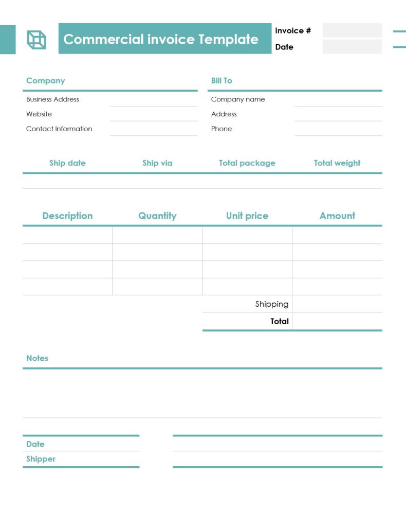 Commercial invoice template Word