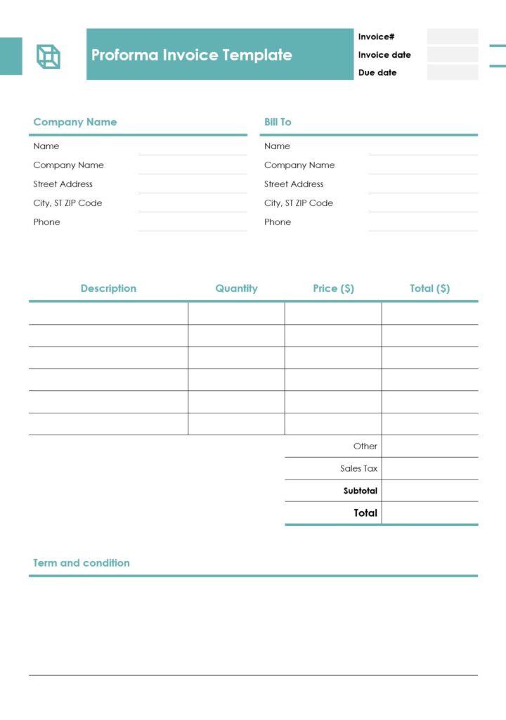 Proforma invoice format Word