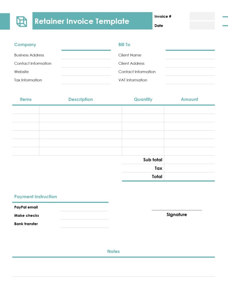 Retainer invoice template free download