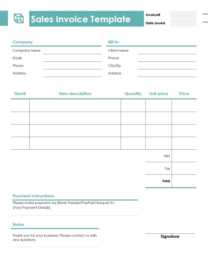 Sale invoice format in word
