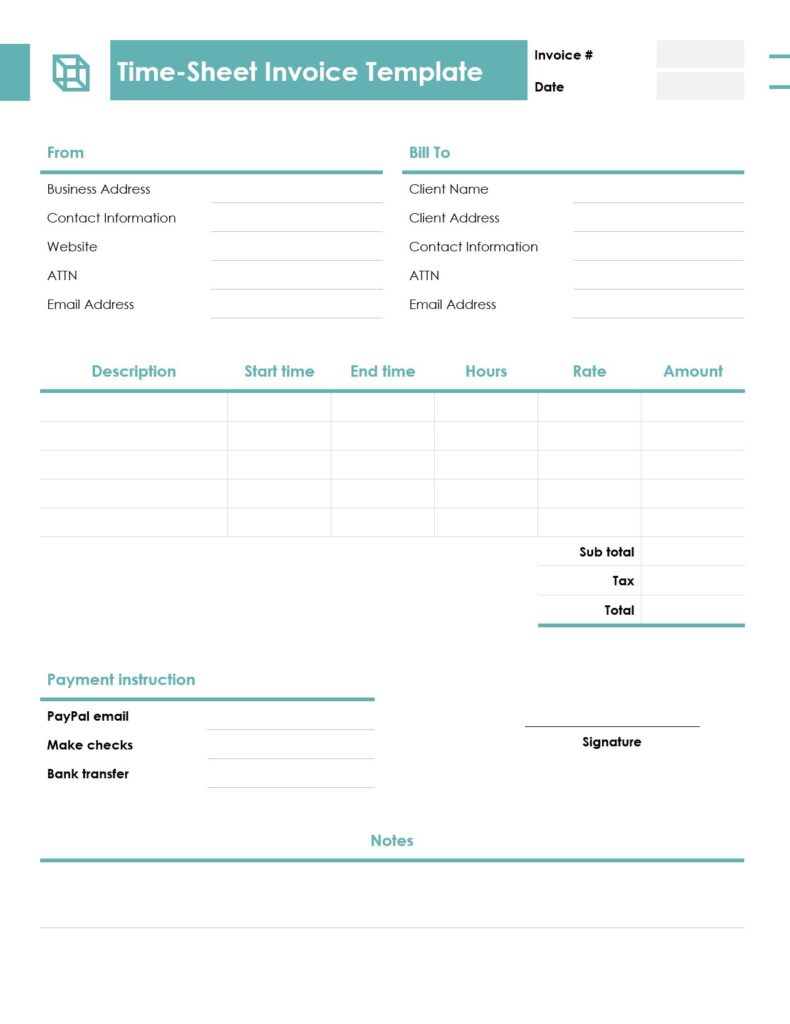 Time sheet invoice template